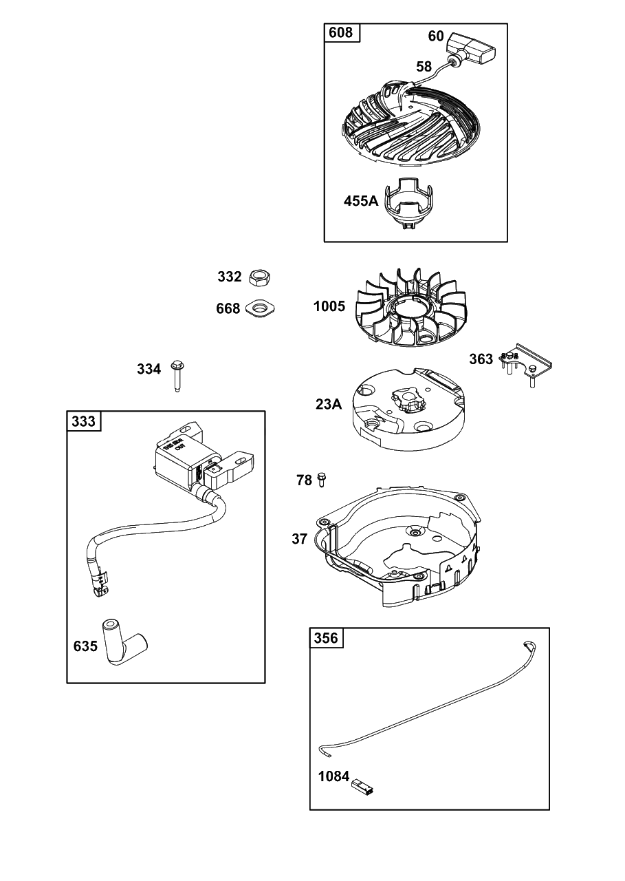 Flywheel, Ignition, And Starter Group Diagram and Parts List for 8P502-0134-H1  Briggs and Stratton Engine